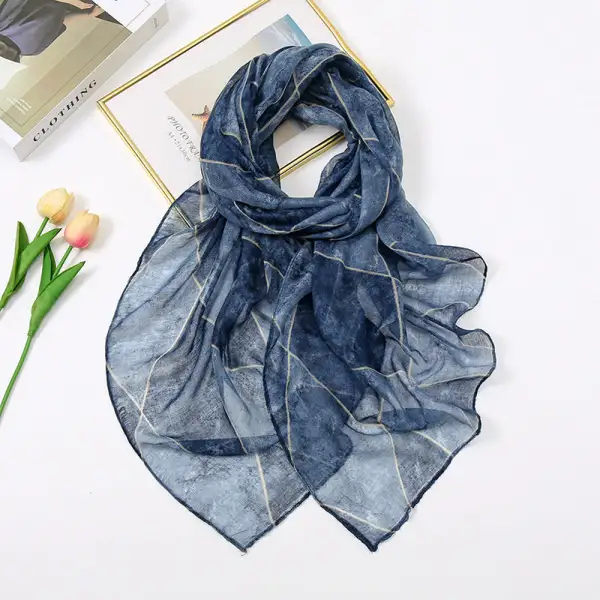 Geometric Print Linen Blend Scarf