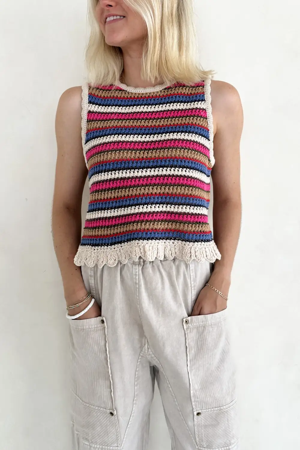Knit Striped Crochet Top