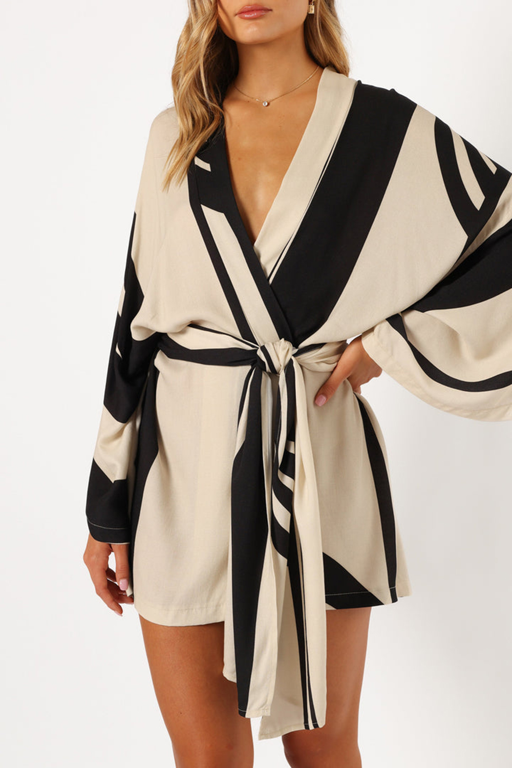 BLACK AND WHITE STRIPES WRAP DRESS