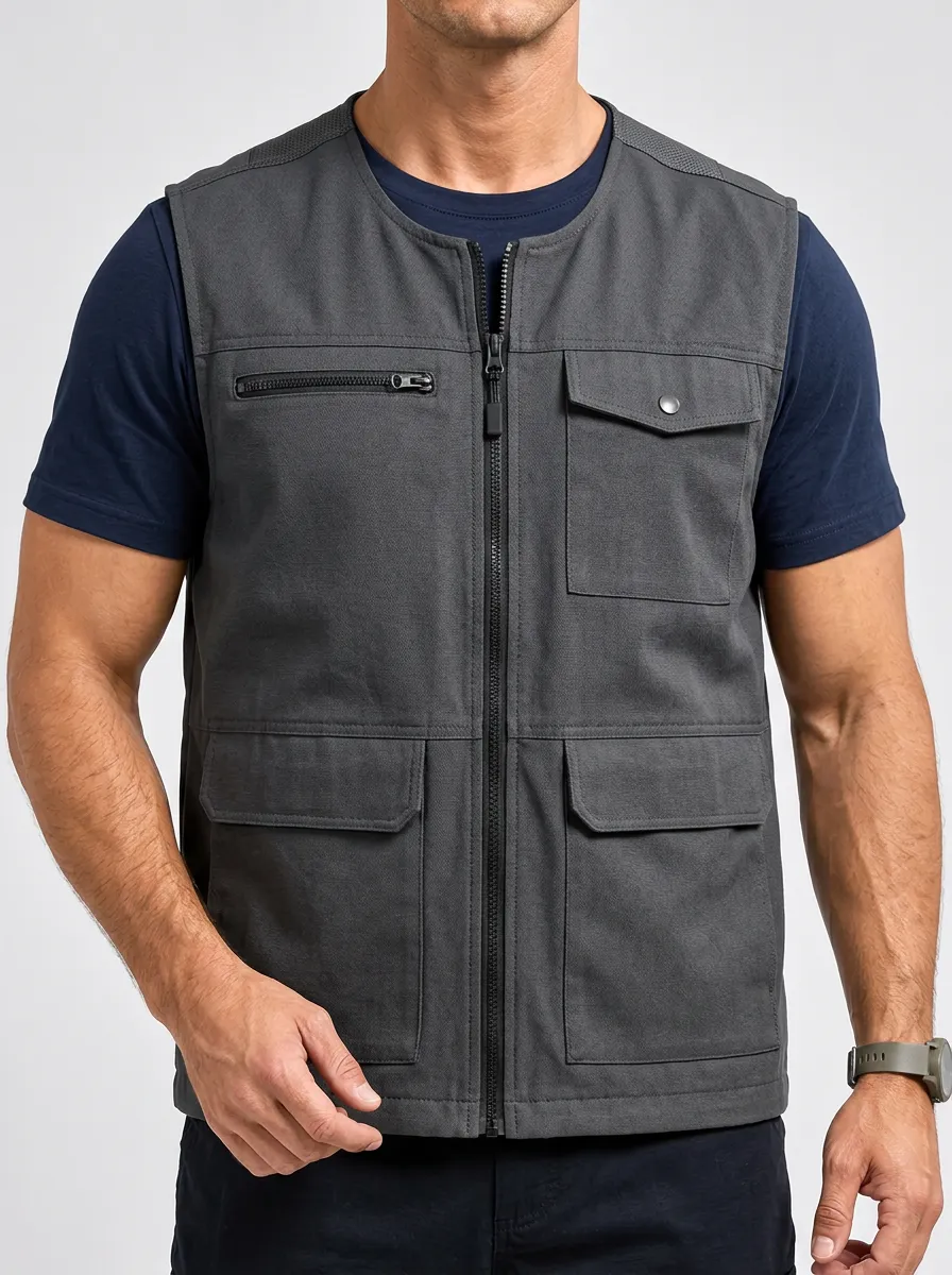 Zippered Front Sleeveless Men's Jacket