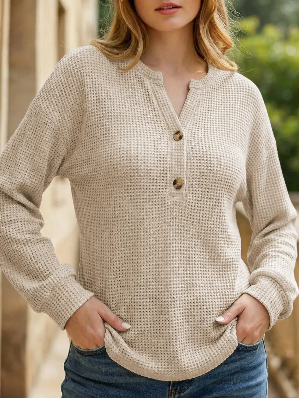 Relaxed Button Front Striped Tee