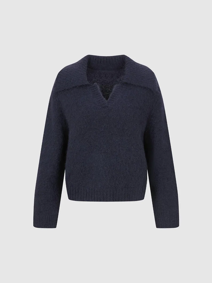 A Solid V-Neck Casual Sweater For Ladies