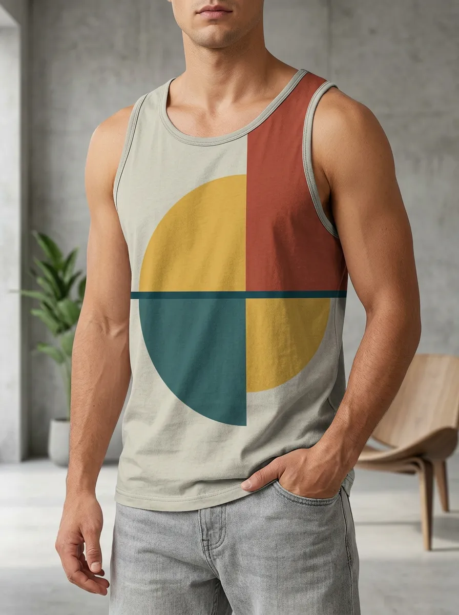 Men's Geometric Abstract Circle Crew Neck Tank Top