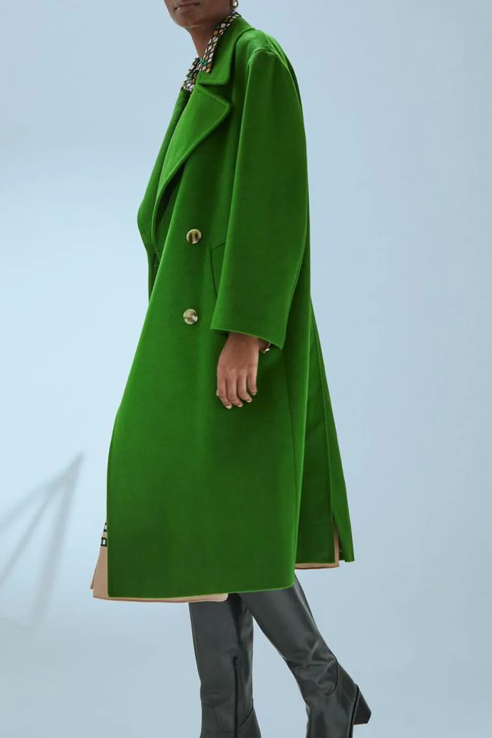 Green Double Breasted Long Wool Coat