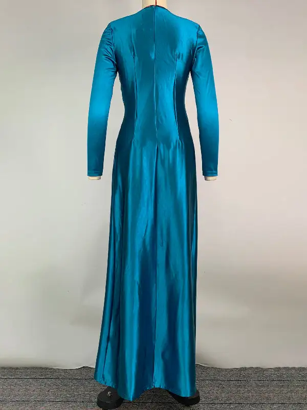 Front Pleated Long Neck Maxi Dress