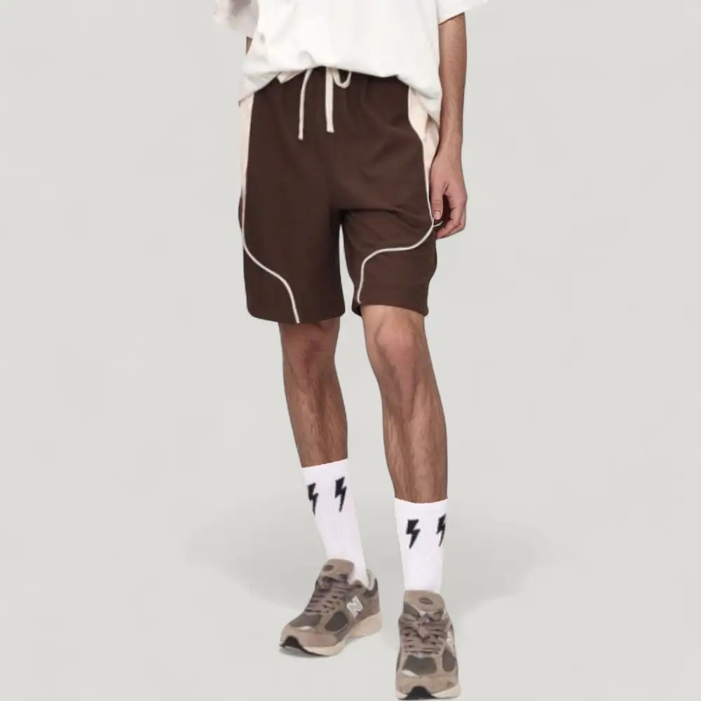 Drawstring Side-Pocket Colorblock Men's Athletic Shorts