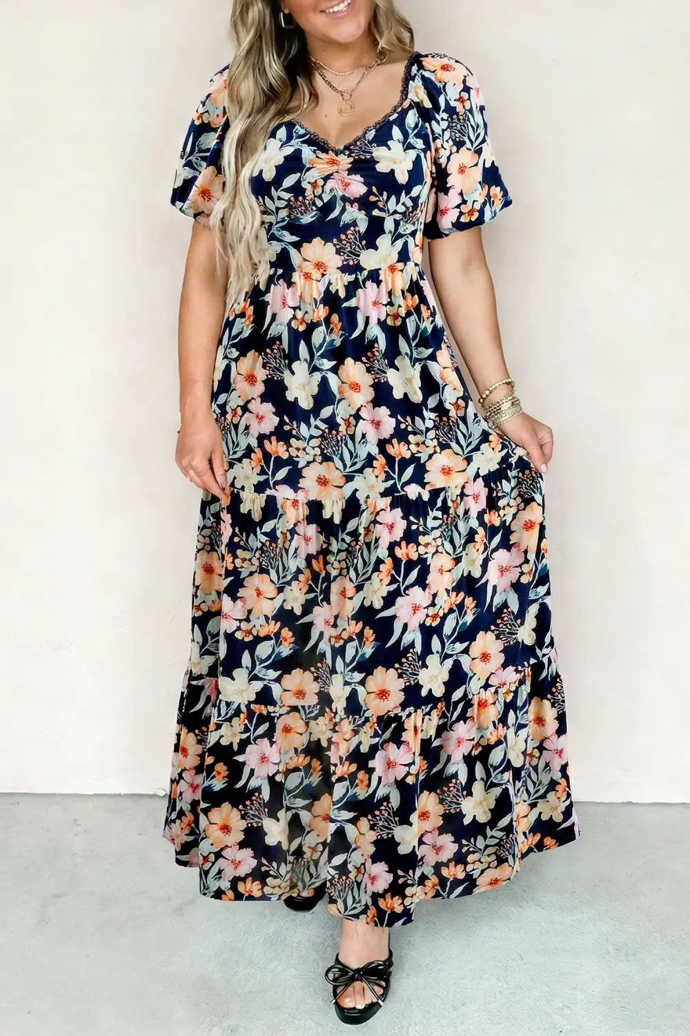 Floral Smocked Short Sleeve Maxi Dress