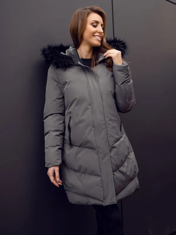 Women's Graphite Quilted Winter Jacket With Hood