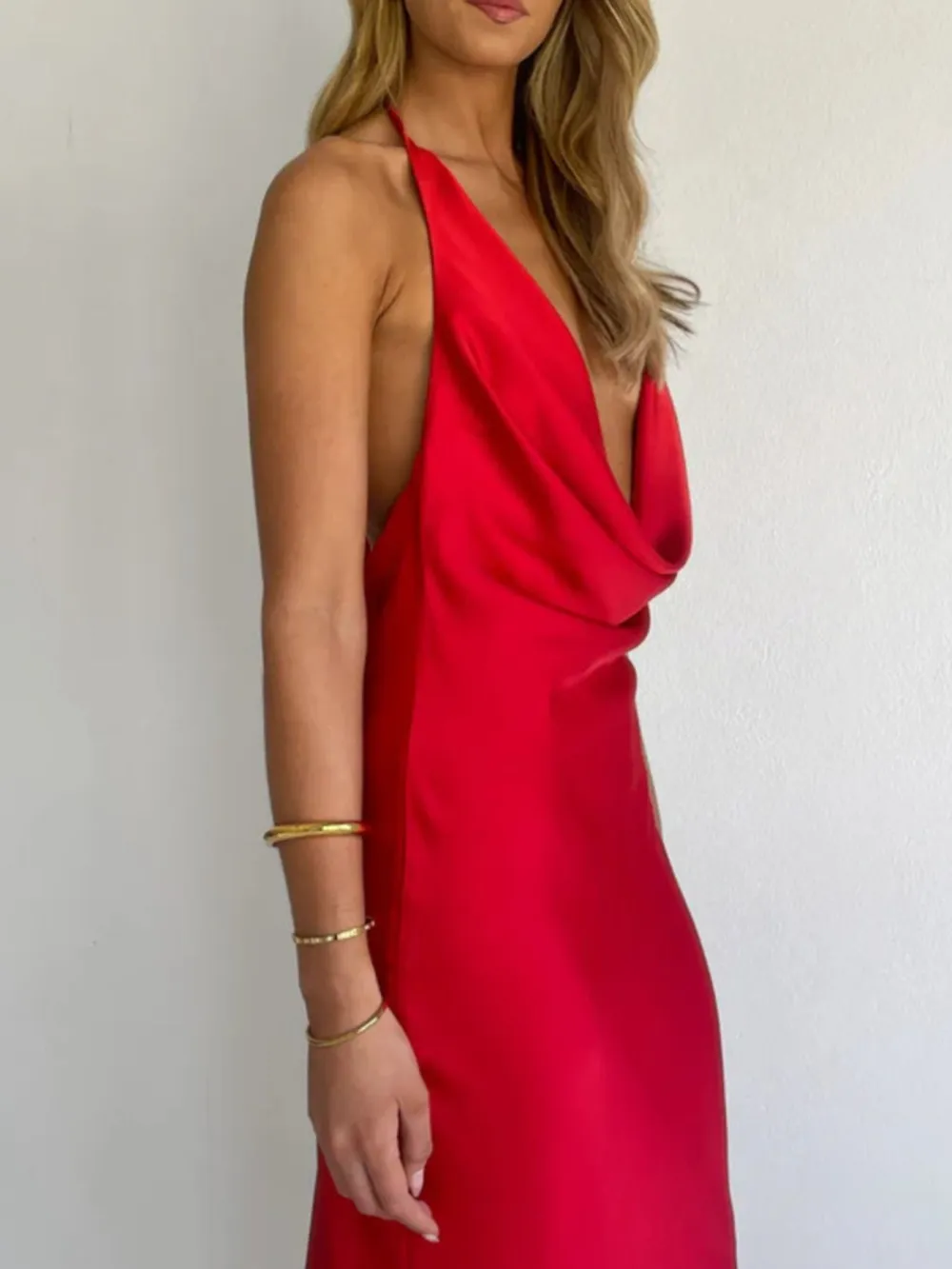 Relaxed Halter Neck Satin Maxi Dress