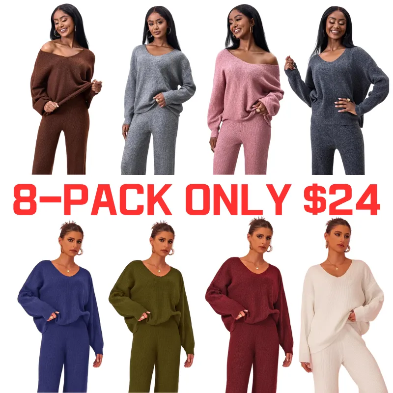 Women's Solid Color Drop Shoulder Sweater & Pants