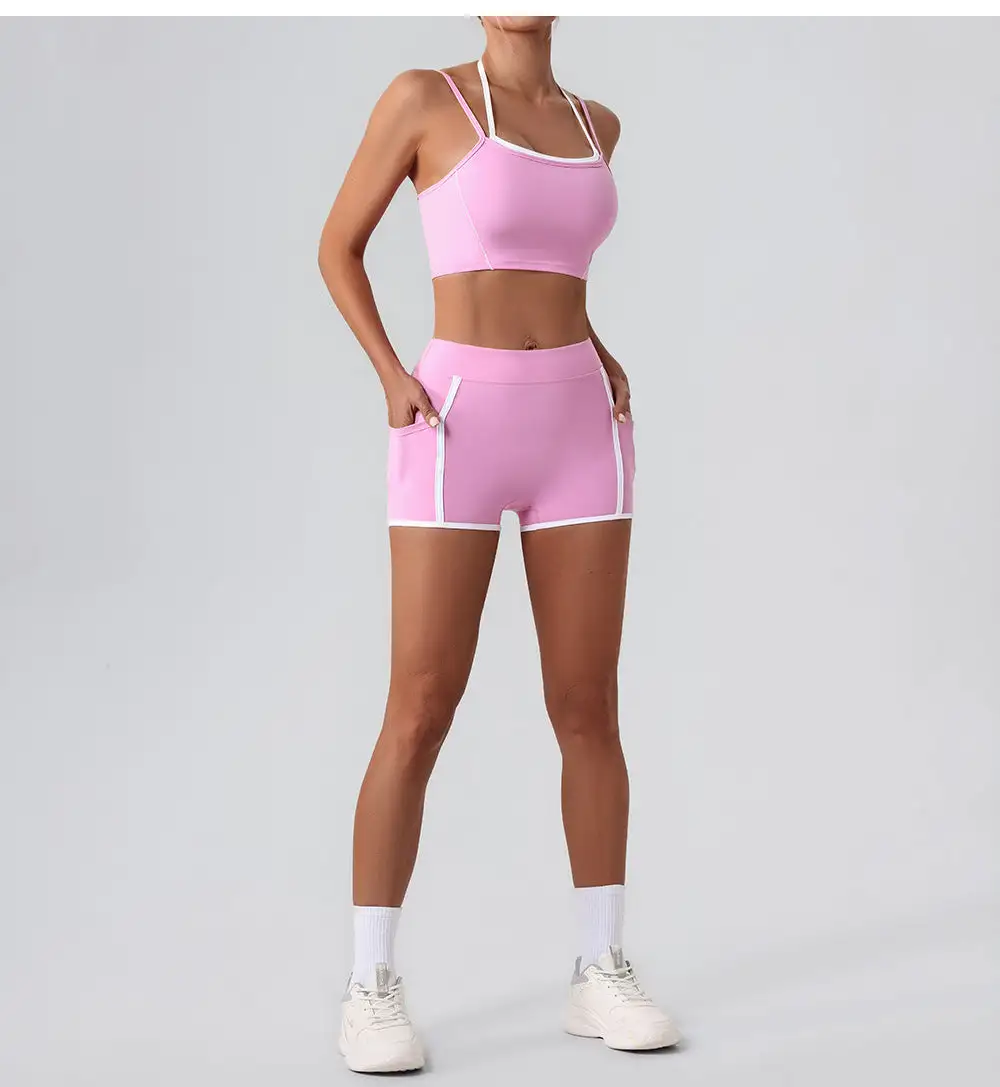 Contrast-Trim Backless Top and Shorts Active Set