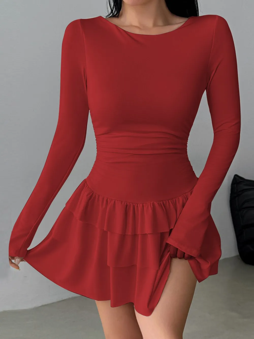 Ruffle Long Sleeve Mini Dress