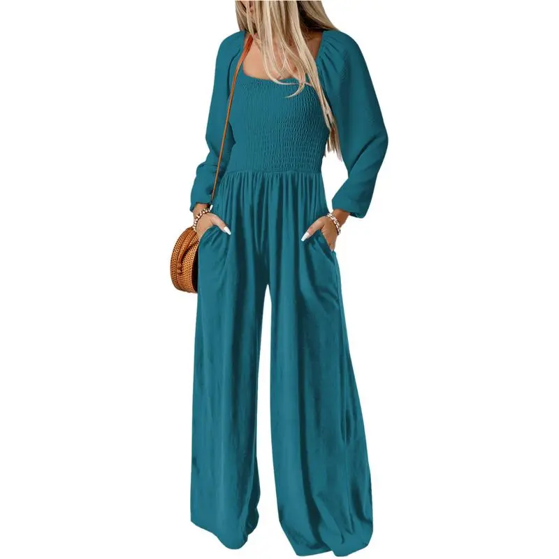 CLEARANCE SALE  Women's Casual Loose Overalls Jumpsuits One Piece Long Sleeve Wide Leg Long Pant Rompers With Pockets Plus Size Packge Suit