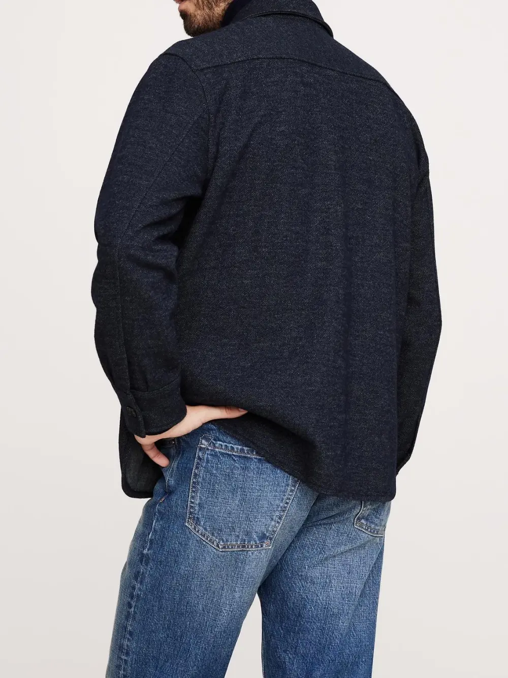 Men's Navy Blue Casual Jacquard Shirt Jacket