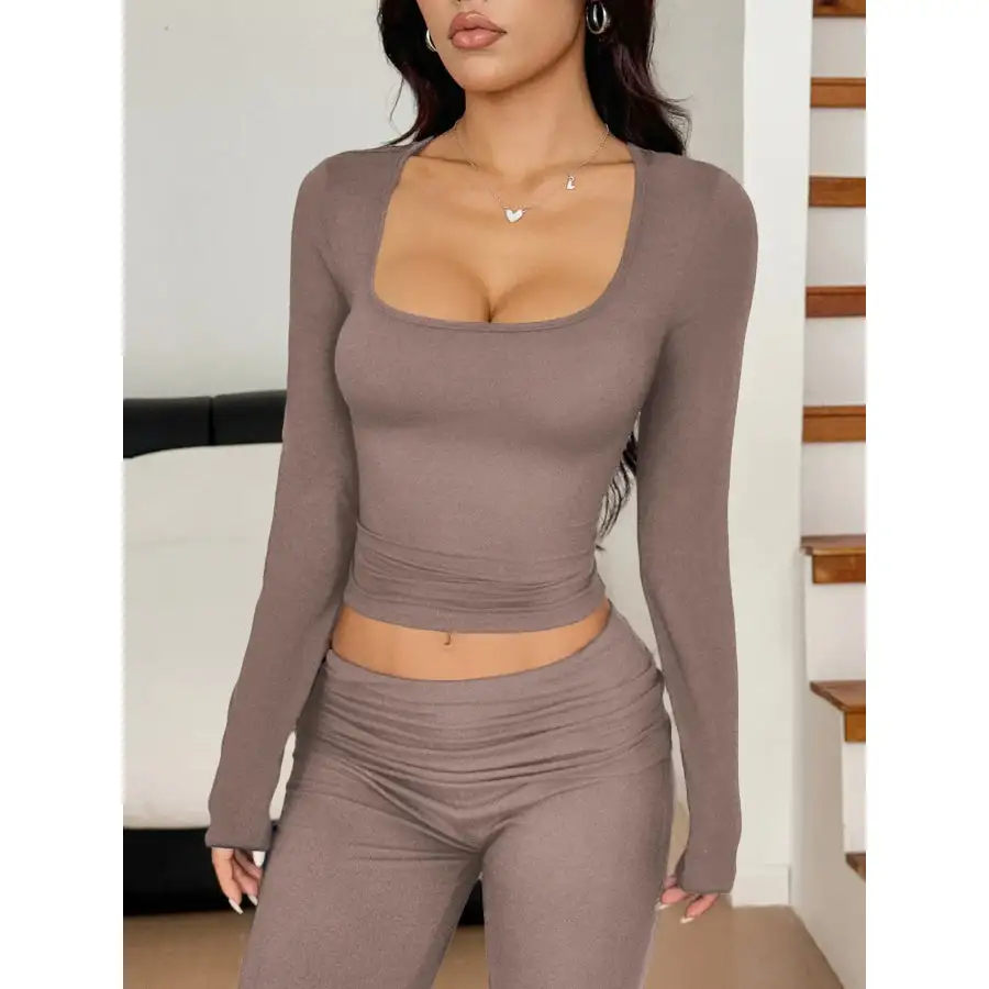 Long Sleeve Crop Top and Bootcut Pants Set