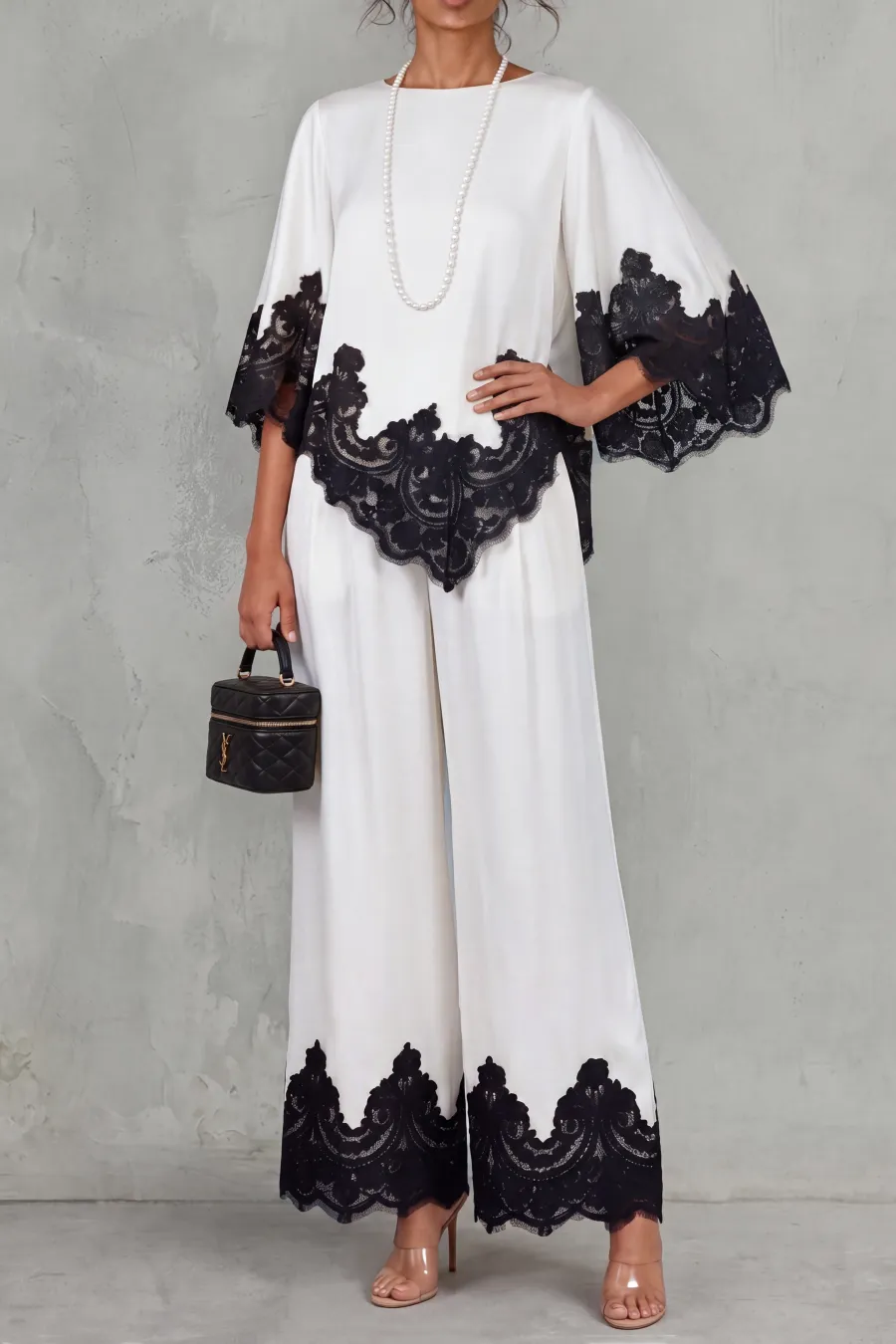 Asymmetrical Lace Matching Pants Set