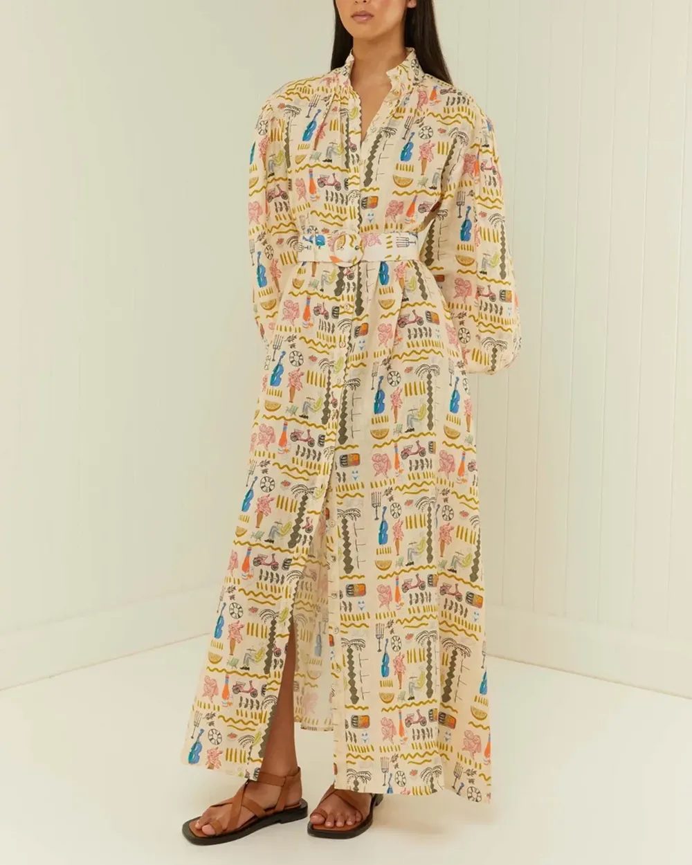 Linen Stand-Up Collar Dress