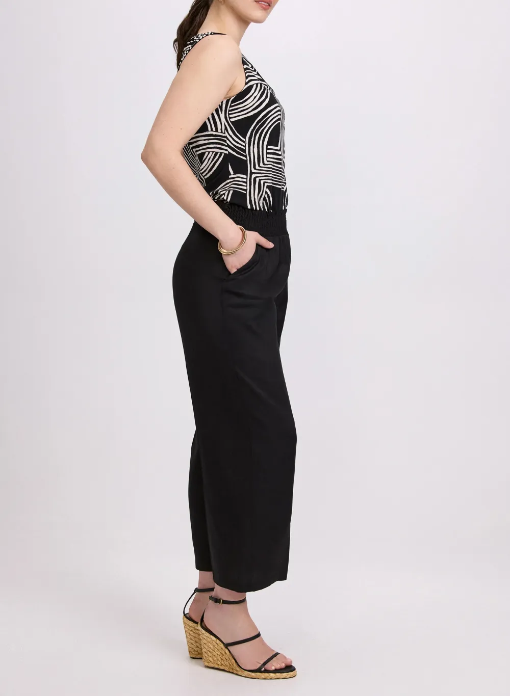 Floral Denim Wide-Leg Pants