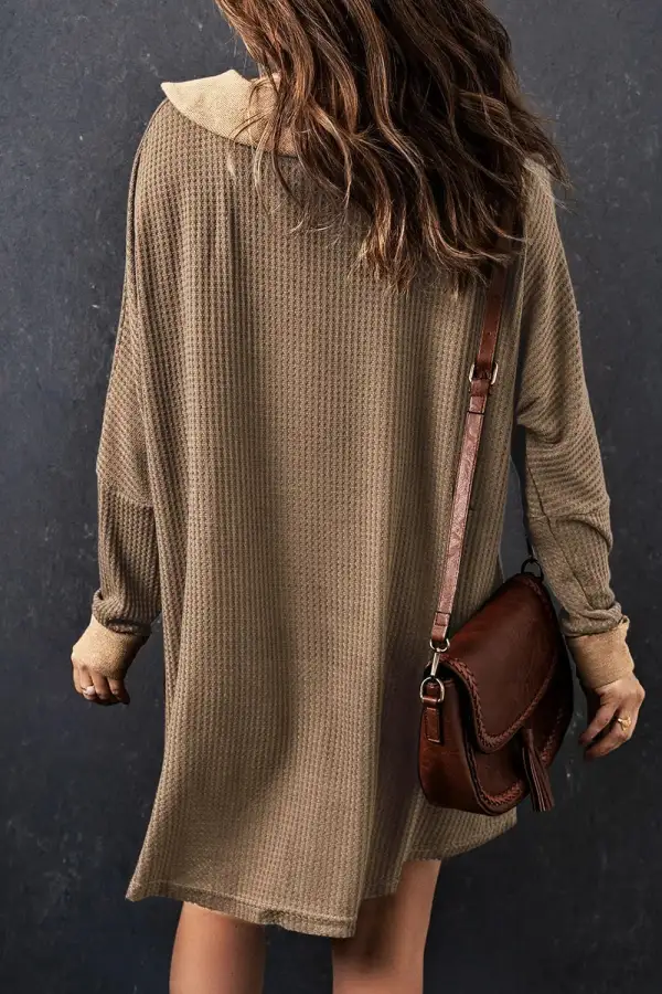 Knit Waffle Button Front Sweater Dress