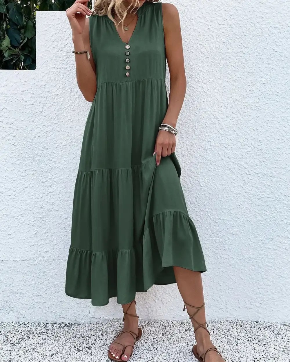 12PACK-Contrast Color Cotton And Linen Casual Dress