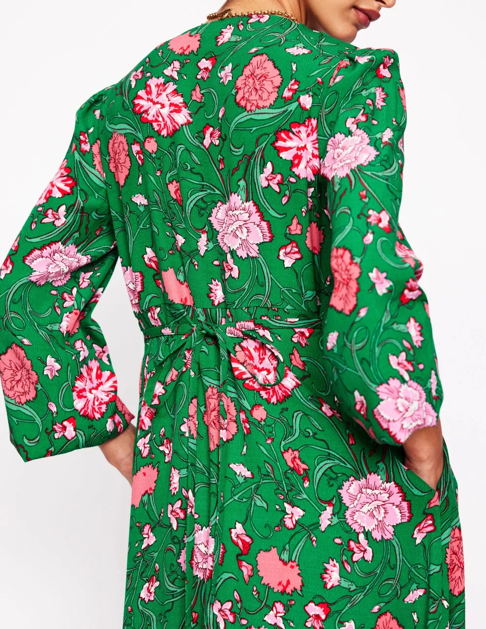 Button Front Collar V neck Long Sleeve Dress