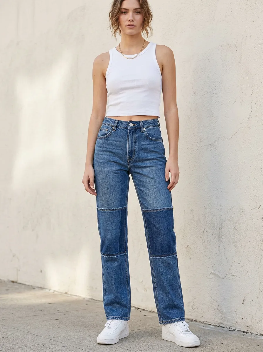 Women's Classic Denim Pants with Everyday Silhouette and Colorblock Finish