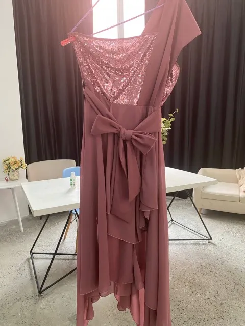 Asymmetric Hem Belted Dusty Pink High Low Dress