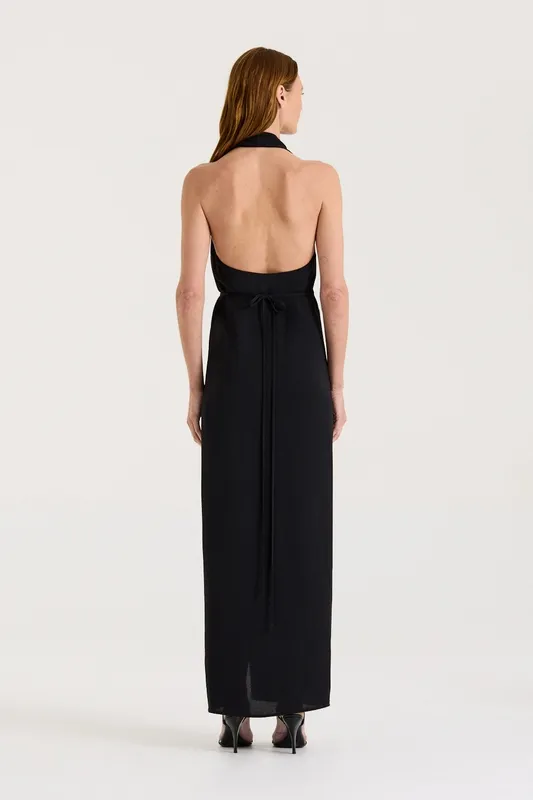 Black Halter Wrap Maxi Dress
