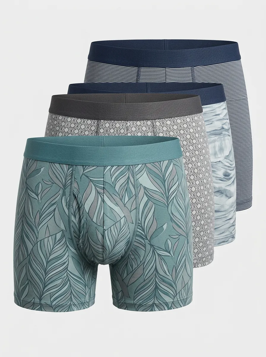 Classic Geometric Leaf Modern Look Men' Four Pack Boxer Briefs