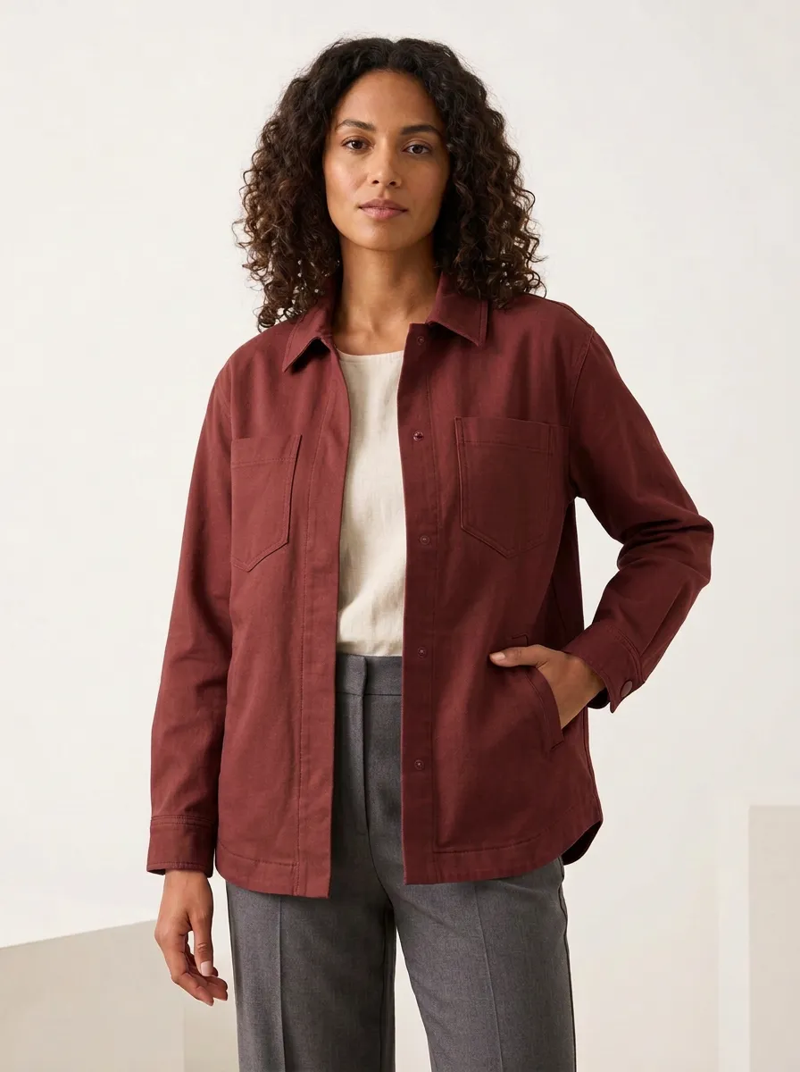 Women's Casual Minimalist Tan Button-Up Utility Jacket