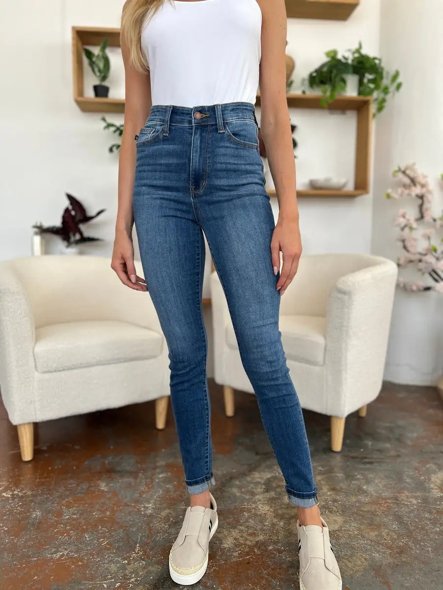 Skinny Cuffed Denim Jeans