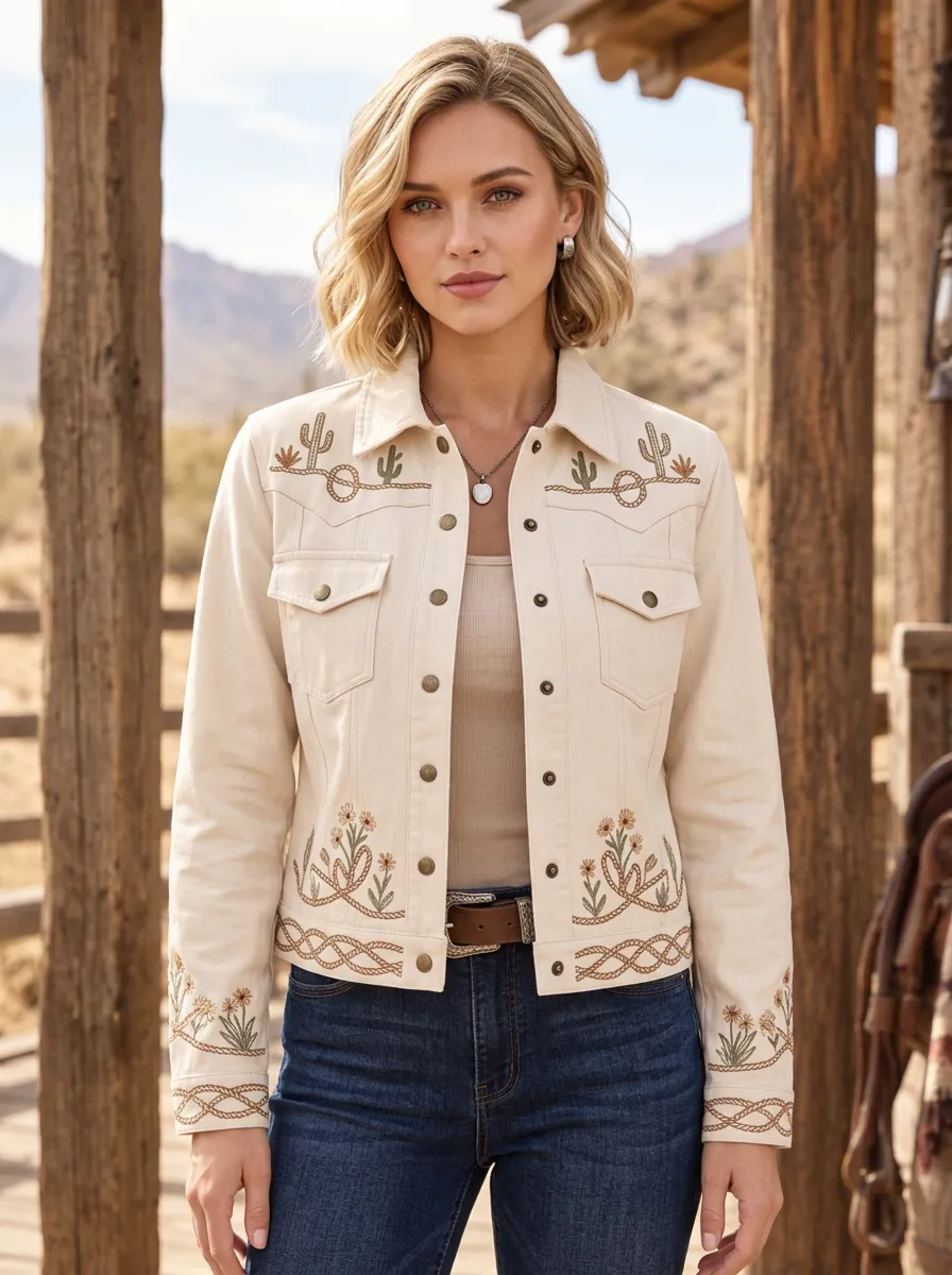 Women's Western Cactus Floral Embroidery Floral Embroidered Jacket