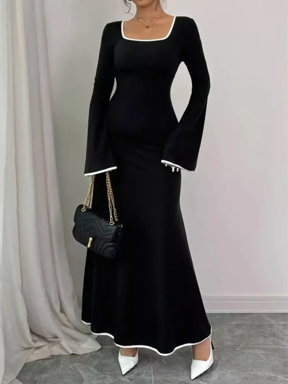 Square Neck Flared Maxi Dress