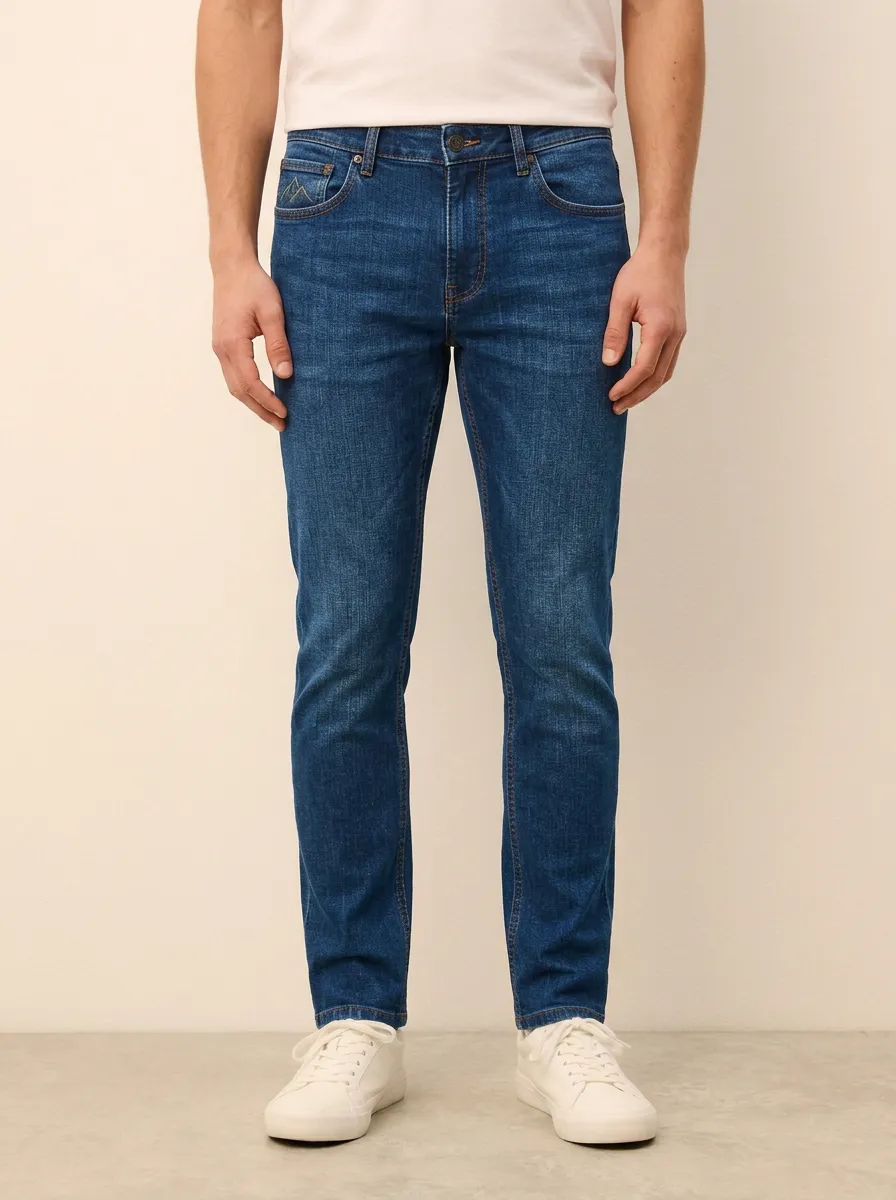 Men's Refined All Day Mountain Logo Embroidered Stretch Denim Jeans
