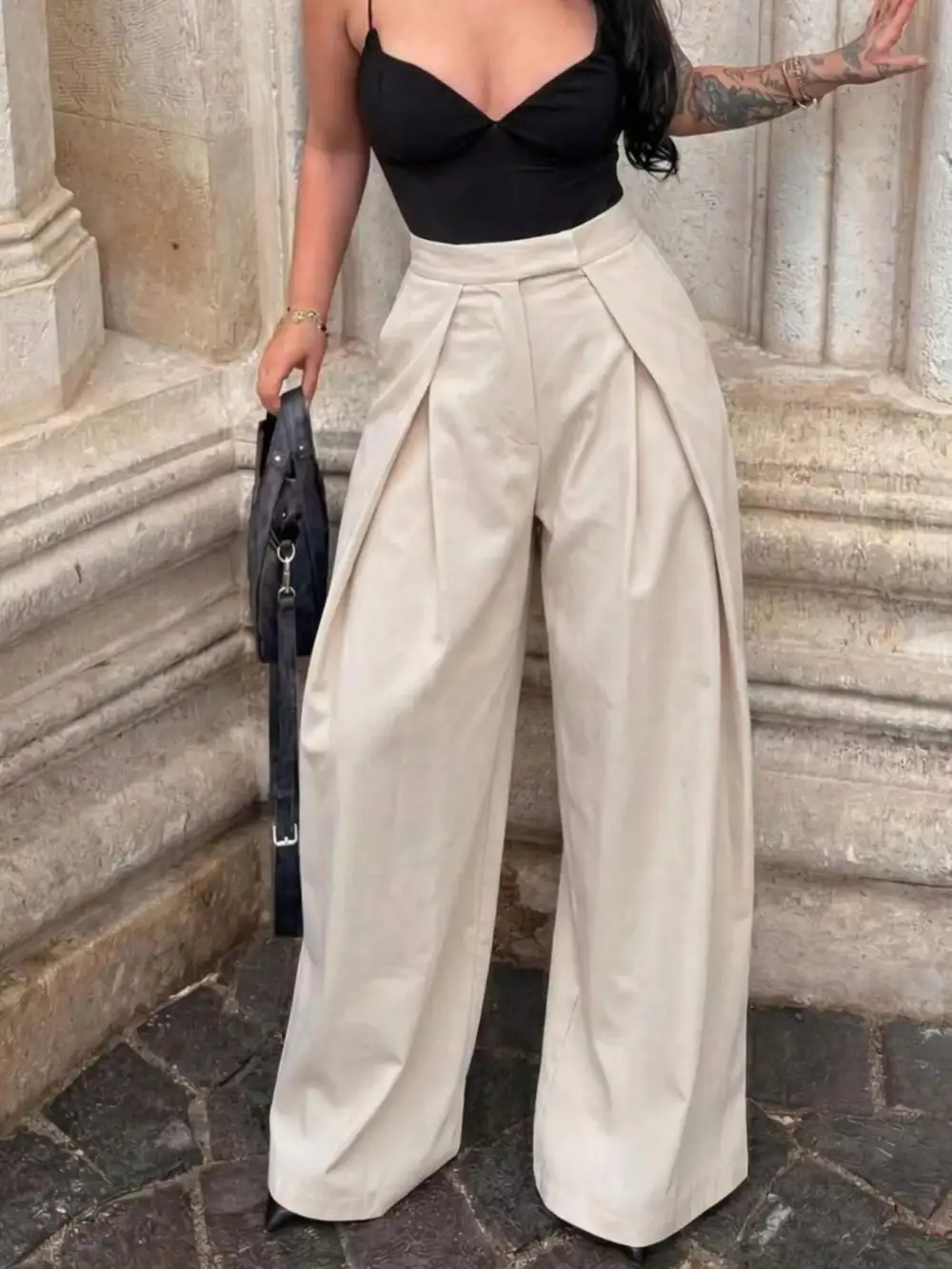 High Waist Pleated Wide Leg Pants