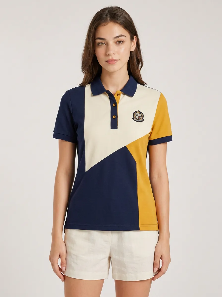 Structured Geometric Colorblock Polo Shirt