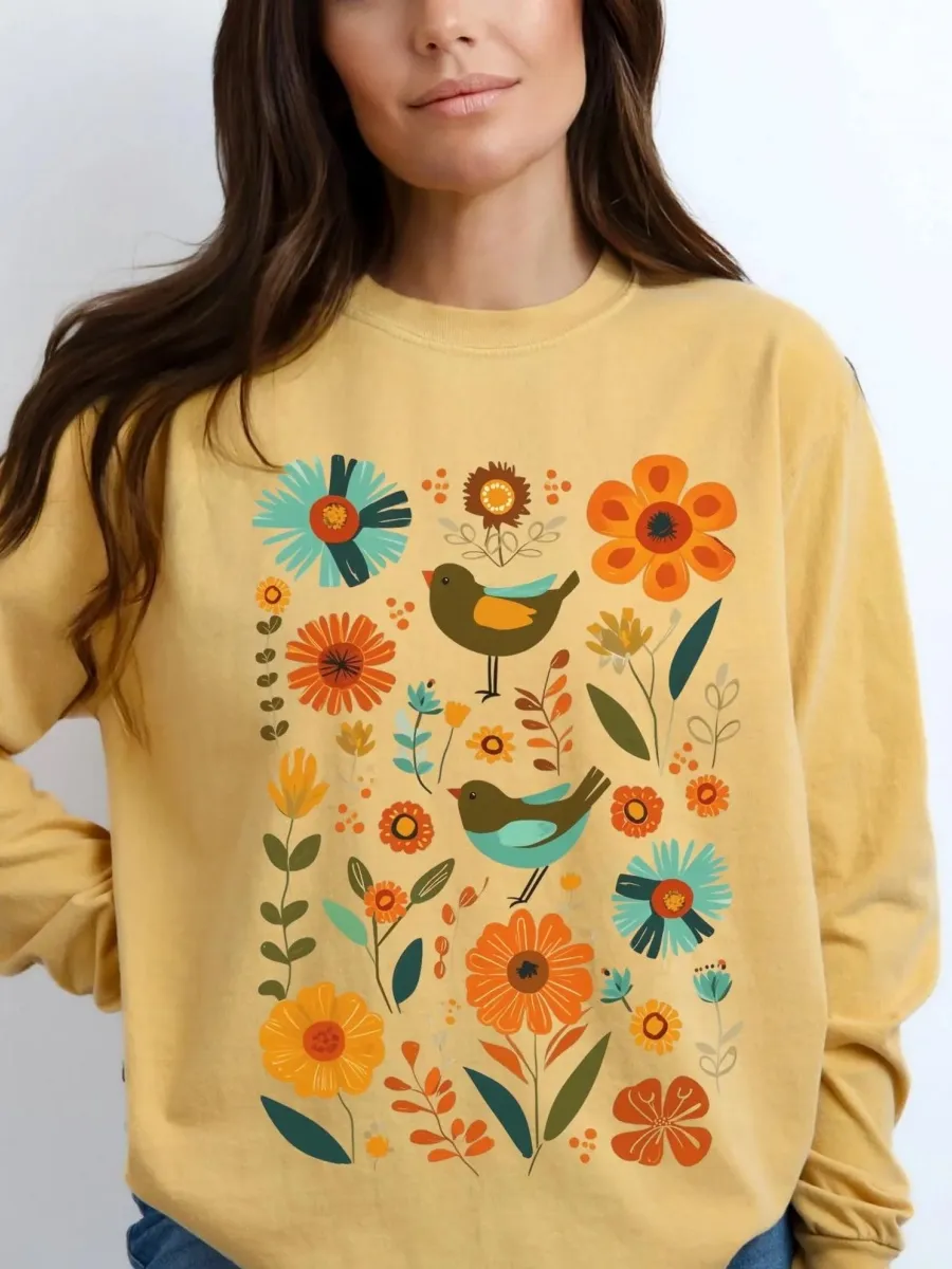Boho Bird & Floral T-Shirt
