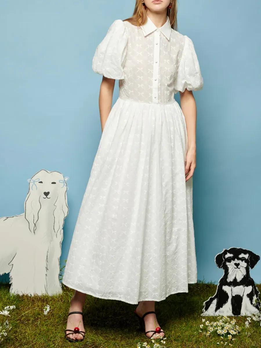 Daily Bow Embroidered Midi Dress
