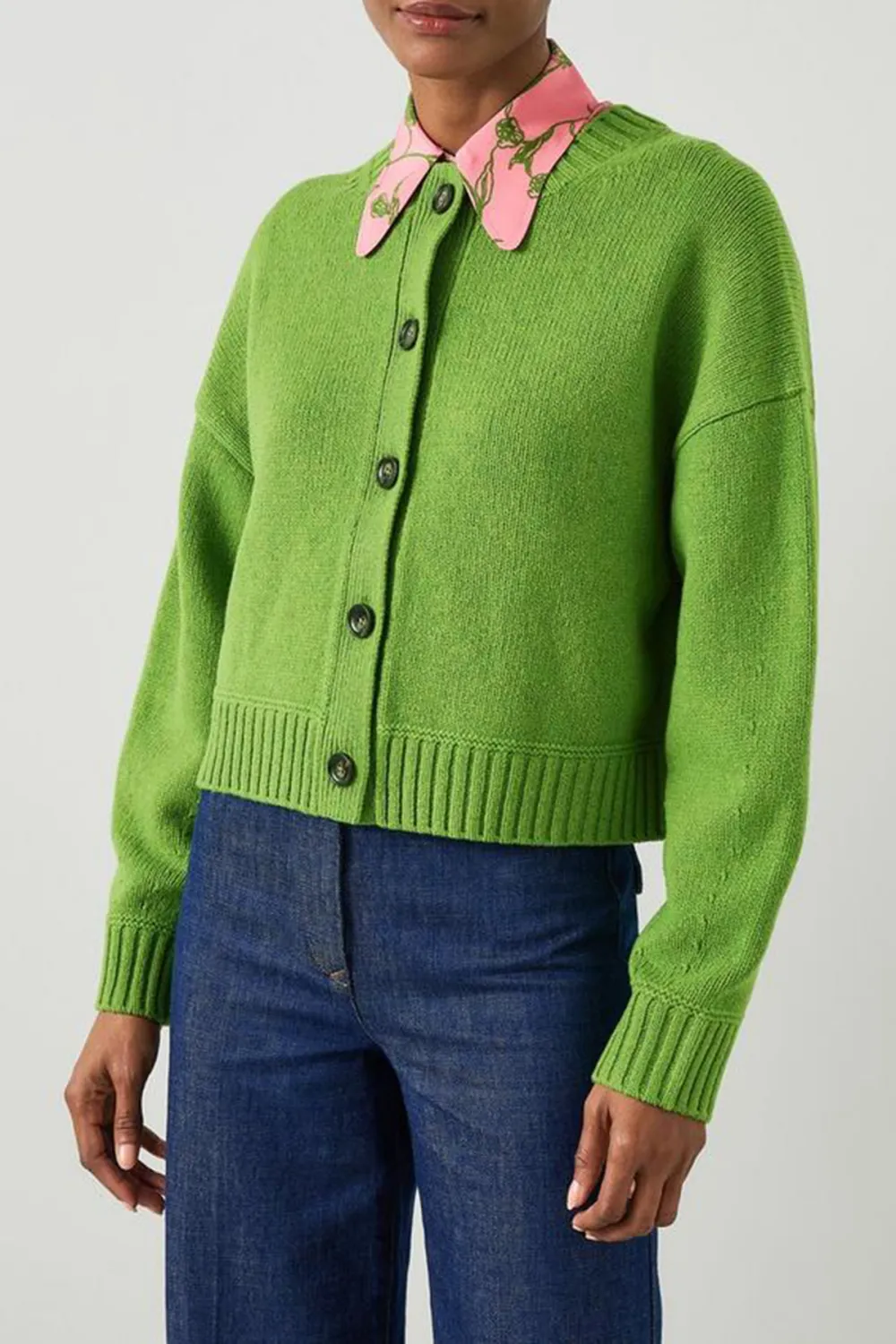 Bright Green Cropped Button Up Knit Cardigan