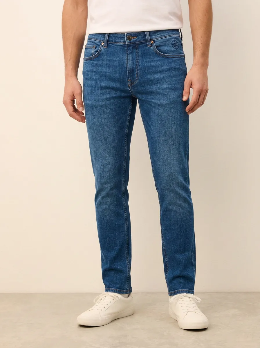 Men's Modern Weekend Embroidered Detail Stretch Denim Jeans