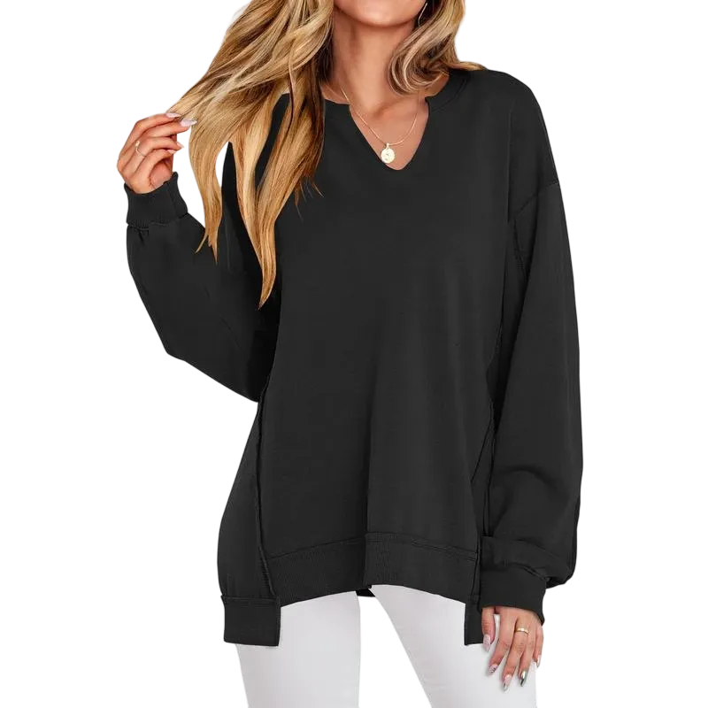 Womens Oversized Sweatshirt V Neck Long Sleeve