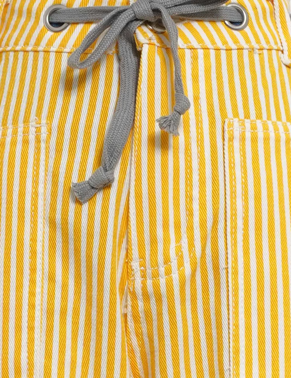 Striped Color Block Drawstring Barrel Denim Pants