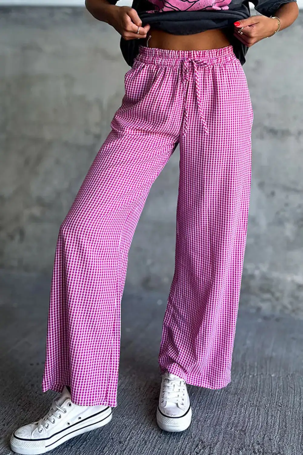 Textured Wide Leg Pocket Detail Pants