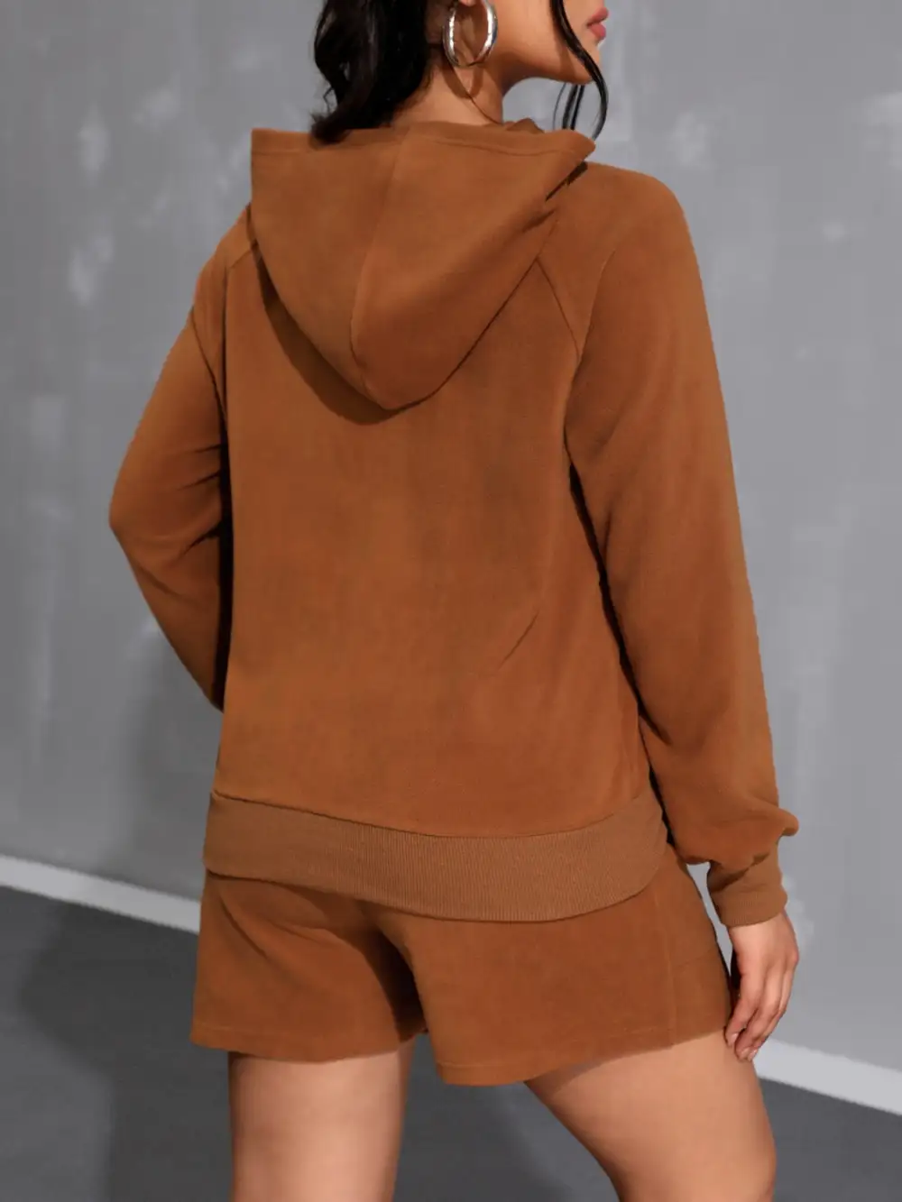 Long Sleeve Hoodie And Pocketed Shorts Set