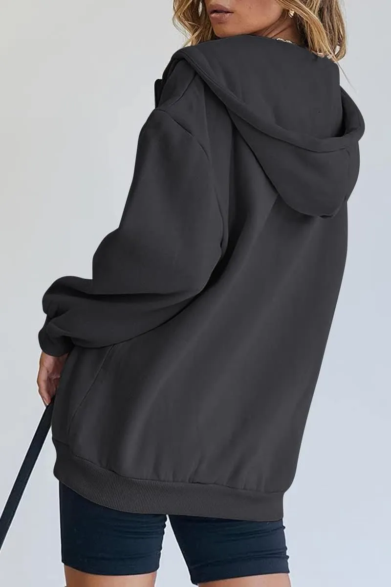 Women's Cute Hoodies Teen Girl Fall Jacket Oversized Sweatshirts Casual Drawstring Zip Up Y2K Hoodie with Pocket