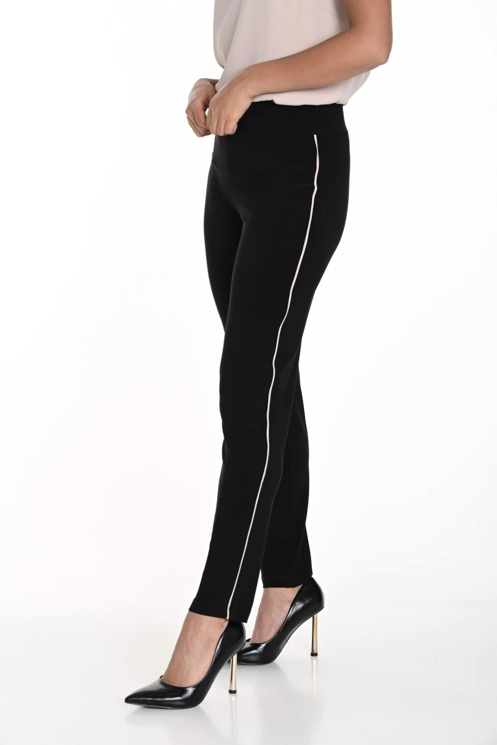 Black and Beige Stripe Skinny Pants