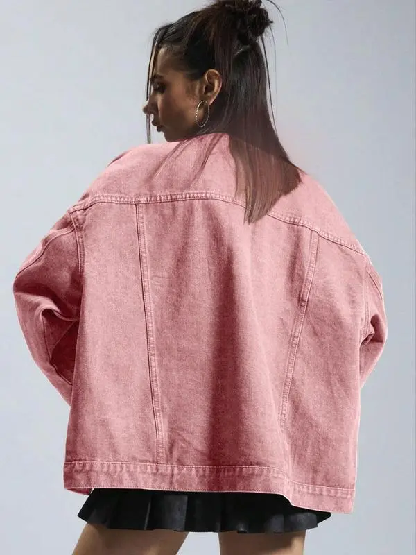 4-PACK Women's Solid Color Button Front Dropped Shoulder Denim Jacket