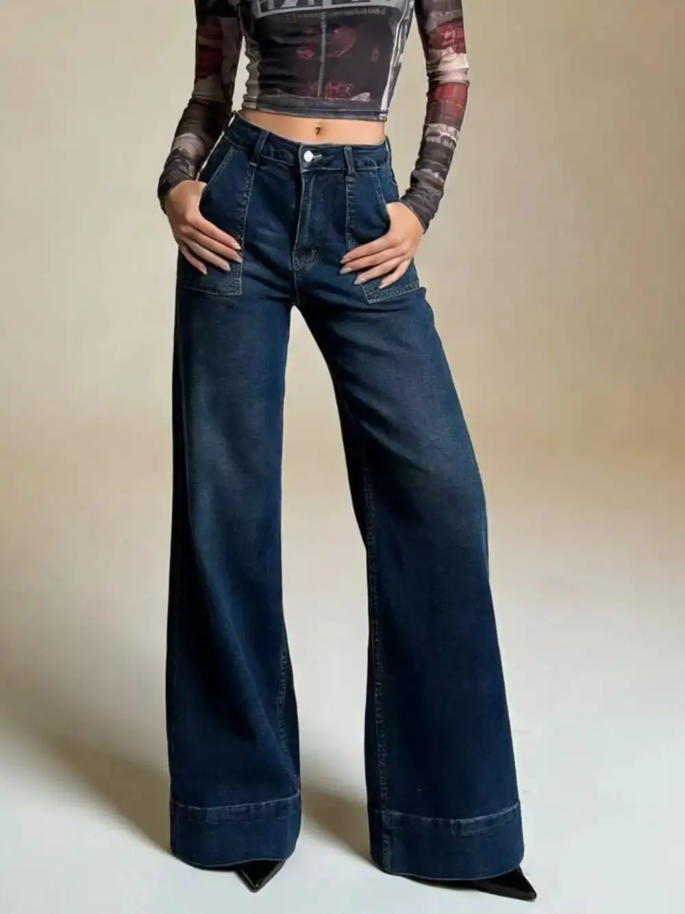 Pocketed High Waist Flare Leg Denim Jeans