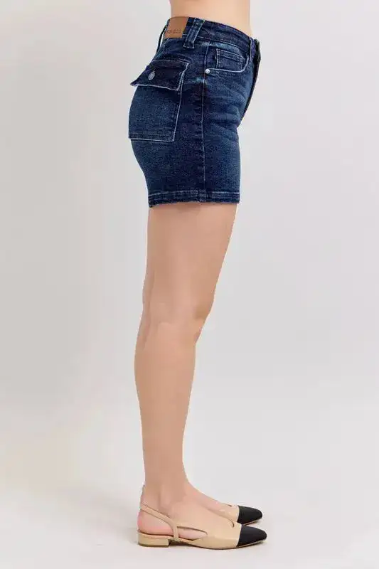 High-Rise Cotton Stretch Denim Shorts