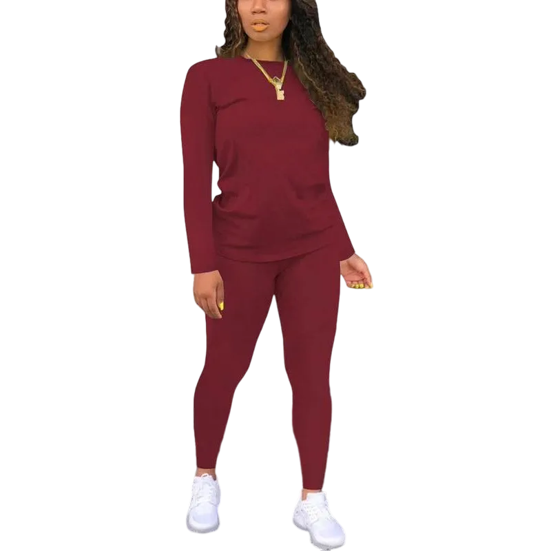 Women's Long Sleeve Tee & Elastic Waist Pants Set